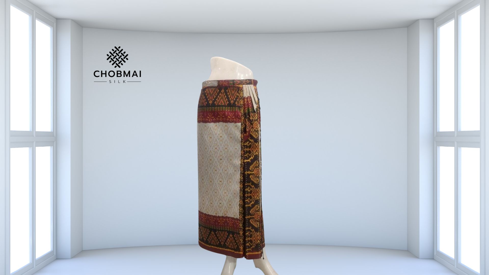 สั่งตัดเย็บกระโปรงผ้าไหม ตัดเป็นหน้านางข้างทวิต พร้อมแต่งชายพก (ไม่รวมผ้า) ก รหัส CUT-PT0041