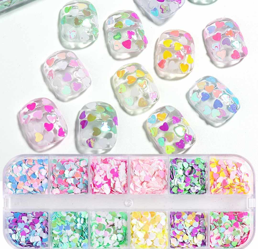 กลิตเตอร์แต่งเล็บ กลิตเตอร์รูปหัวใจ 12สี