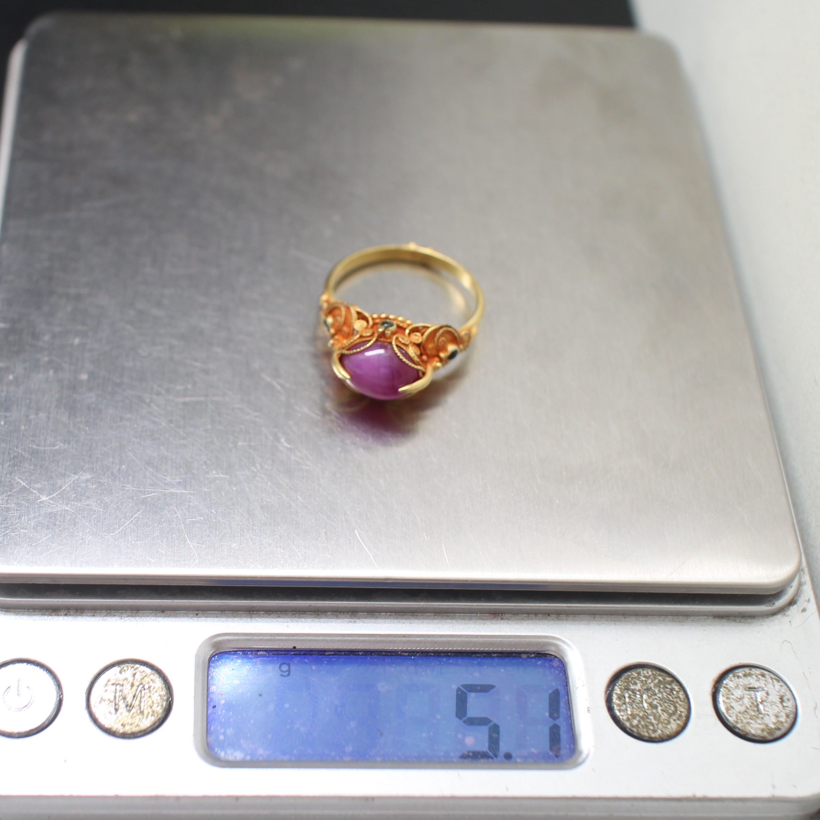 RG250270 แหวนทับทิมเขี้ยวหมู ทองแท้ 75% นน.รวม 5.1 กรัม ขนาดแหวน 57