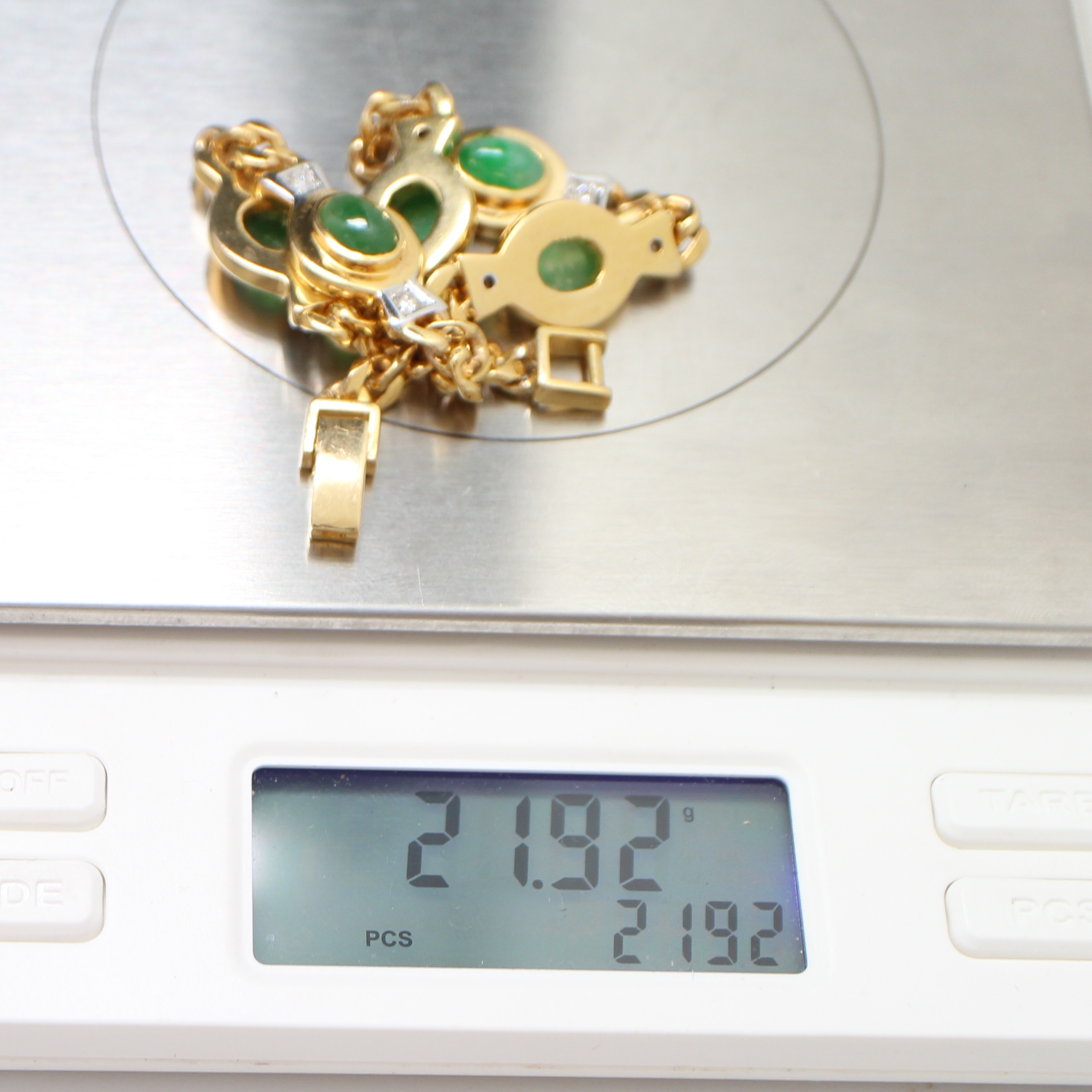 BL25077 สร้อยข้อมือหยก เพชรแท้ 0.30 กะรัต ทองแท้ 90% นน.รวม 21.92 กรัม ยาว 17 ซม. มีใบเซอร์