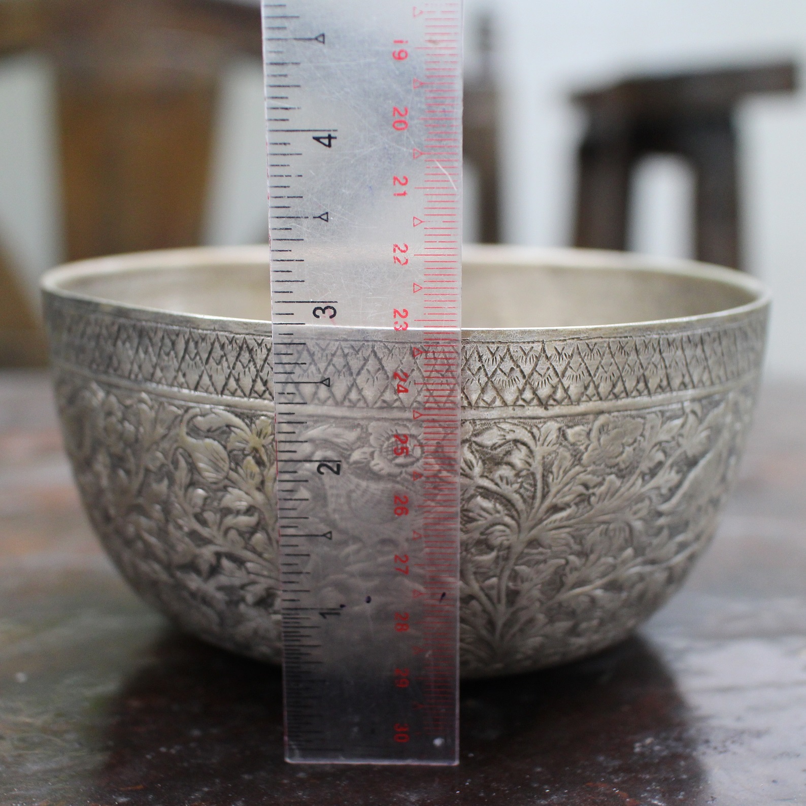 SI270 ขันเงินลายนกไม้ เงินแท้ 92.5 % นน. 237.5 กรัม เส้นผ้านศูนย์กลาง 5.7 นิ้ว