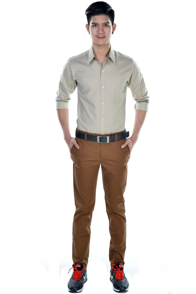 เสื้อเชิ้ตผู้ชายสีกากีอ่อน S-017