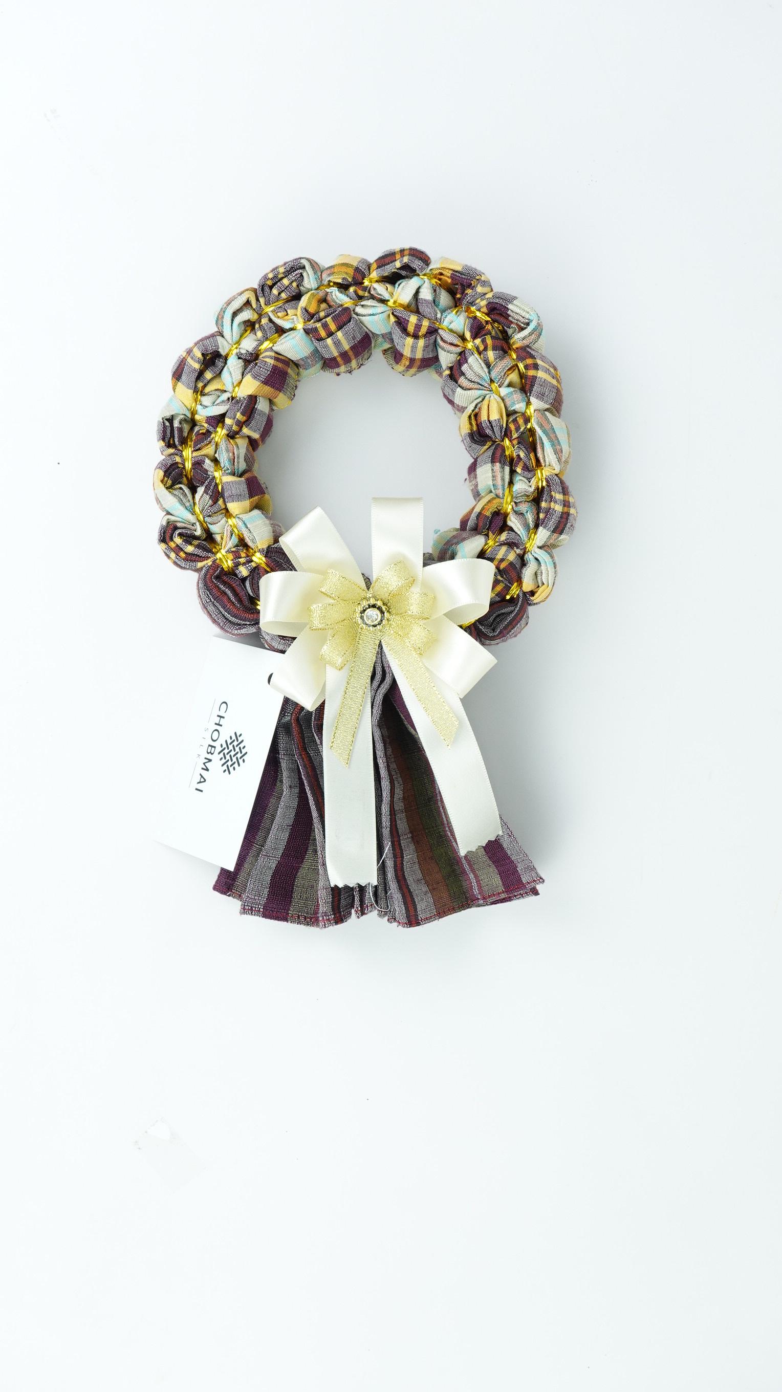 เซ็ตของขวัญ พวงมาลัย ผ้าขาวม้าไหมแท้