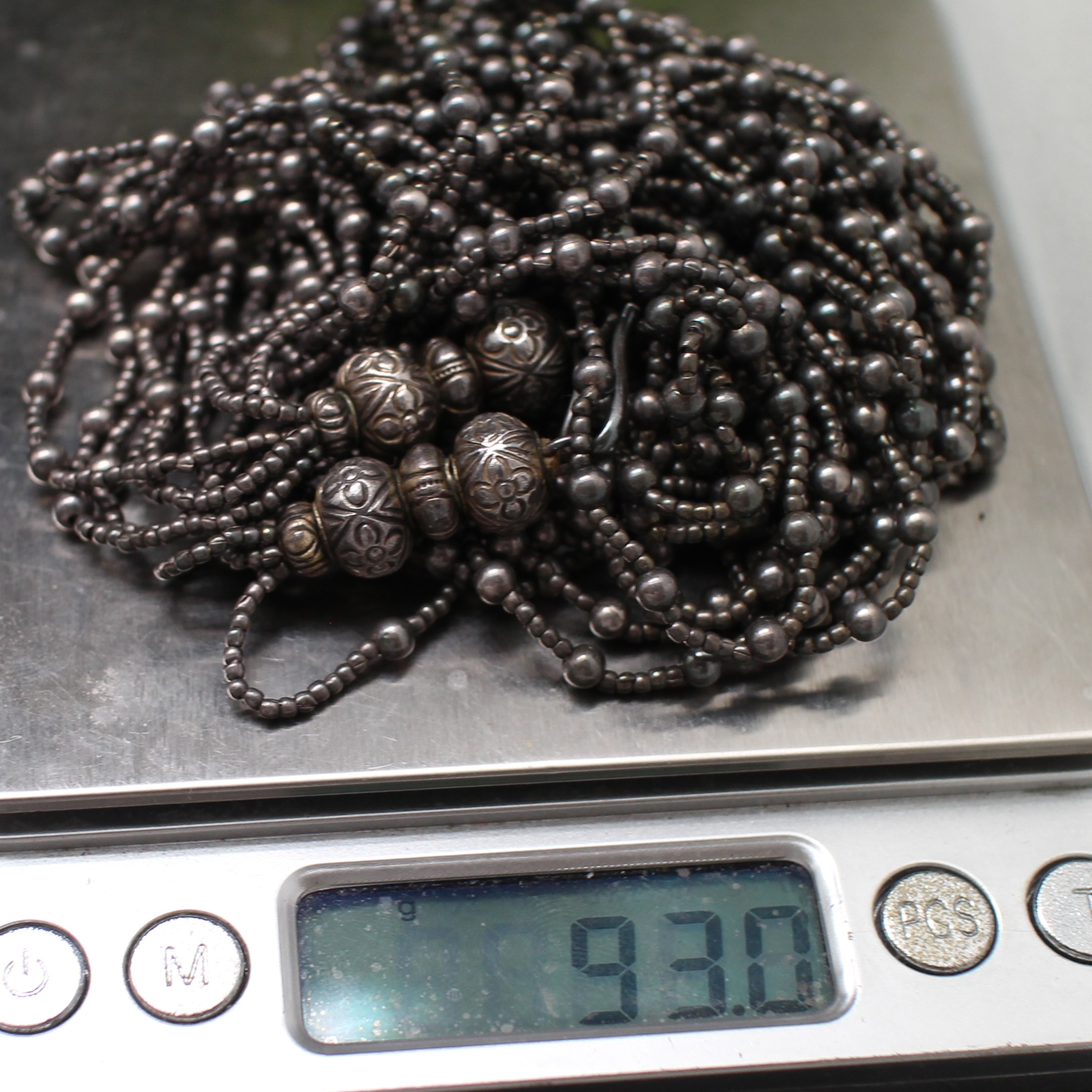 SI0033 สร้อยคอเงินหลายเส้นลายเม็ดกลม เงินแท้ 925% นน. 93.2 กรัม ยาว 29 นิ้ว