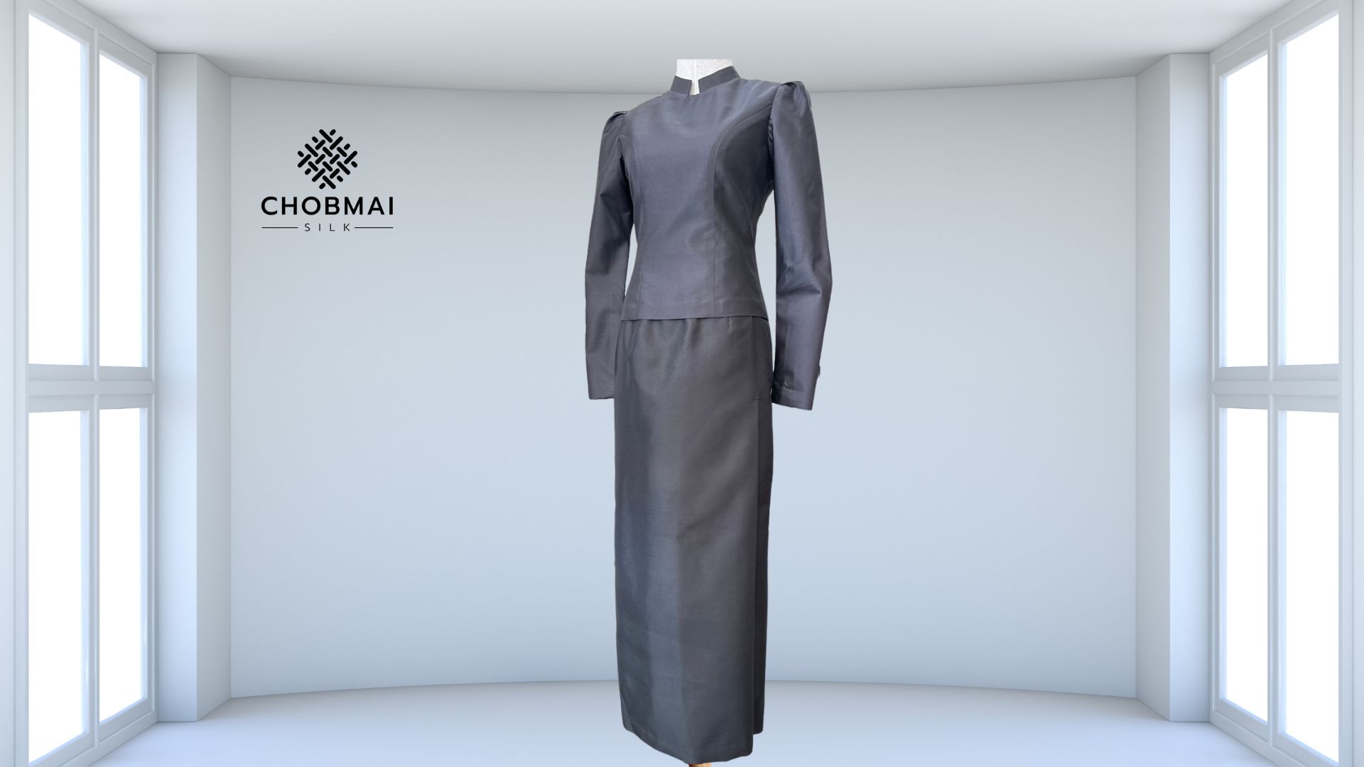 แบบตัดชุด แยกชิ้น เสื้อ+กระโปรง ผ้าไหม (ไม่รวมผ้า) ชุดไทยบรมพิมาน ประยุกต์ ผ้าถุงป้าย รหัส CUT-ST-1124662