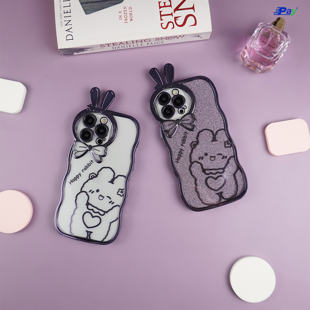 เคสโทรศัพท์ iPhone เคสกระต่าย กริตเตอร์ 2in1 คลุมเลนส์กล้อง แผ่นกริตเตอร์ถอดออกได้ สำหรับ14ProMax/13ProMax/11