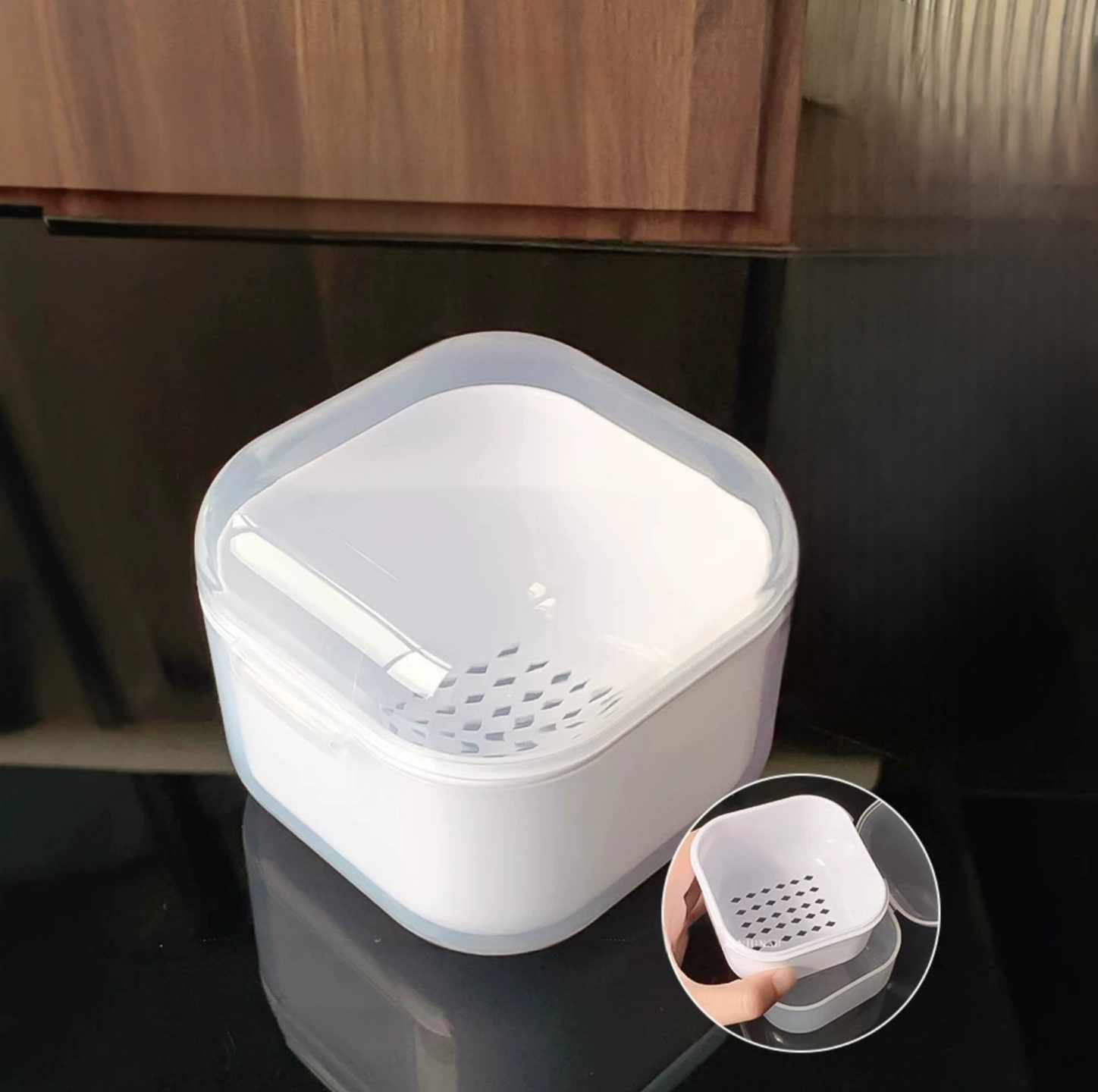 กล่องล้างหัวเจียร ถ้วยทำความสะอาดหัวเจียร แบบ2ชั้น กรองน้ำยา มีฝาล็อค สีใส