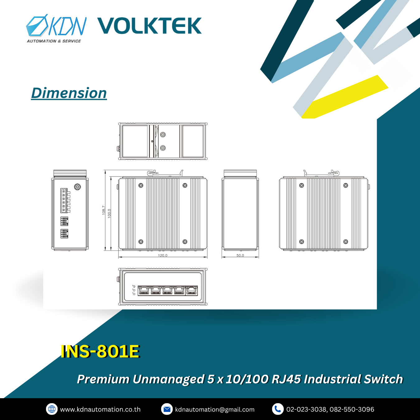 INS-801E Volktek Premium Unmanaged 5 x 10/100 RJ45 Industrial Switch