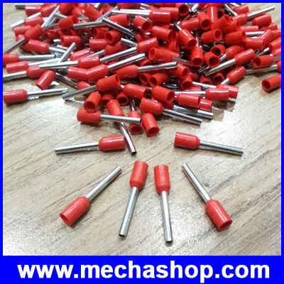 (จำนวน100ชิ้น) ขั้วต่อหางปลา ข้อต่อสายไฟ แบบหุ้ม PVC Insulated Bootlace Ferrules E1008 1.0sq.mm AWG : 18 สีแดง
