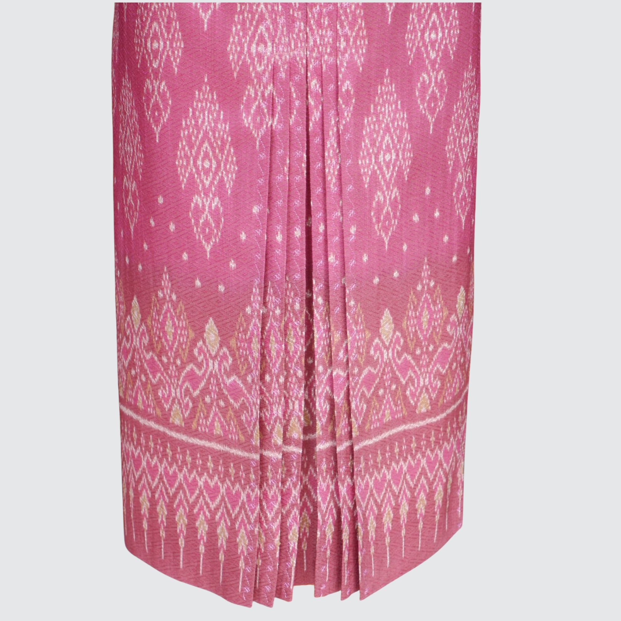 กระโปรงหน้านางจีบชน ผ้าไหมมัดหมี่เนื้อยกดอก ไหมแท้ | เลือกสี แจ้งไซส์ได้