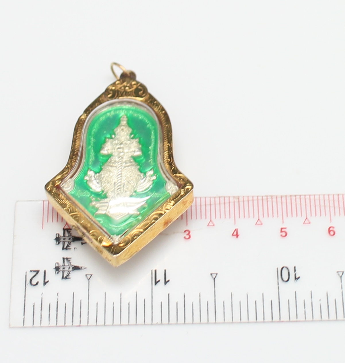 PD25085 จี้ท้าวเวสสุวรรณลงยาสีเขียว กรอบทองแท้ 90% นน.รวม 16.2 กรัม