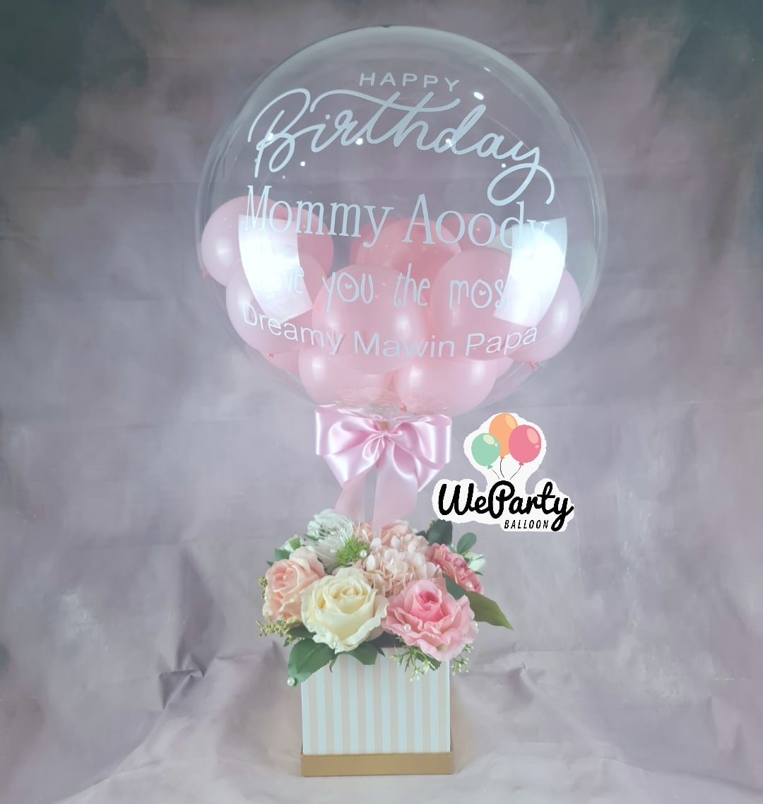 ลูกโป่งดอกไม้แห้งบูเก้ Artificial Blossom Bubble Bouquet (sweet tone/โทนหวาน)