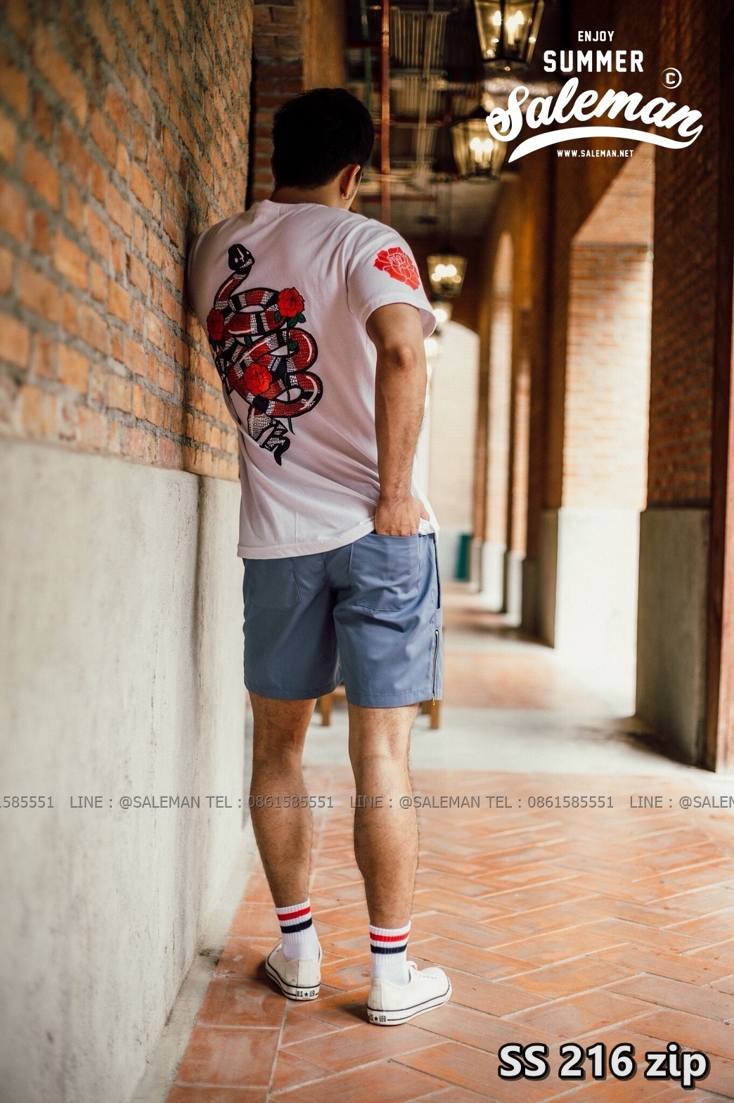 กางเกงขาสั้น พรีเมี่ยม ผ้า COTTON รหัส SS 216 zip สีเทาฟ้า
