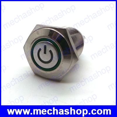 สวิทซ์กดเปิดกดปิด มีไฟโลโก้สีเขียว Power logo lamp Green TY 1640Z 16mm switch Flat round ring self-locking push button switch 36V led(สามารถปรับเปลี่ยนแรงดันได้เปลี่ยนตัวต้านทาน)