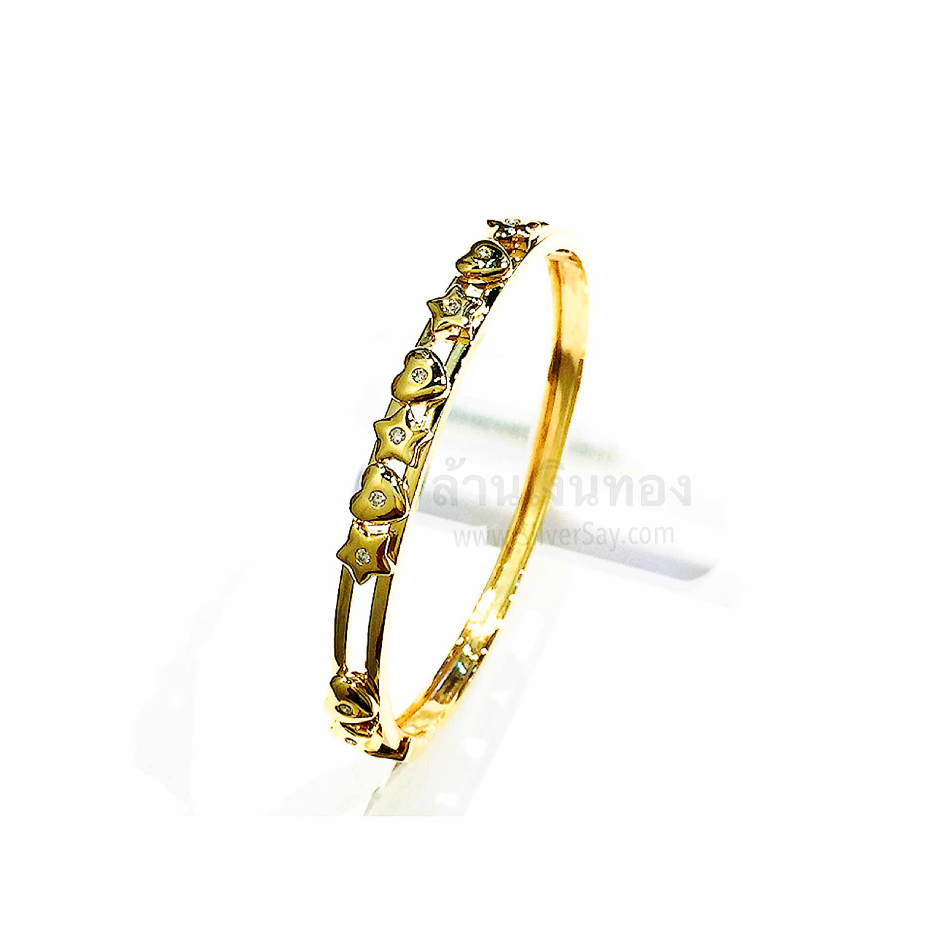 กำไลข้อมือดาวสลับหัวใจ ฝังเพชรแท้ ทองคำแท้ 18k-Yellow gold