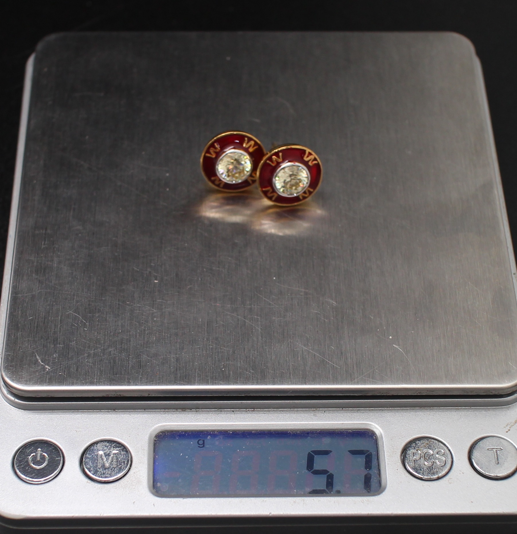 SI219 ต่างหูพลอยขาว ตัวเรือนเงินลงยา เงินแท้ นน.5.7 กรัม