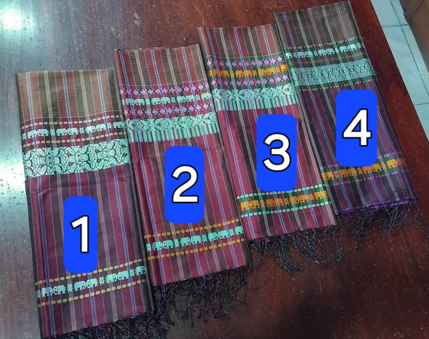 ผ้าขาวม้า ไหมแท้ ยกขิดไหมลายช้าง มีชายครุย ขนาด 65X200ซม. เลือกหมายเลข รหัส R4E-NY-1006681