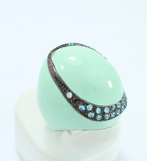 SI0095 แหวนลงยาสีเขียวพาสเทล เงินแท้ นน. 14.8 กรัม Size 55