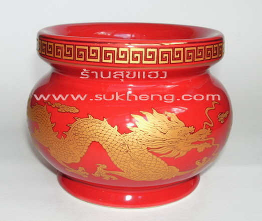 กระถางธูปเซรามิคลายมังกรเดินเส้นสีทองเงา ขนาดใหญ่ 5 นิ้ว