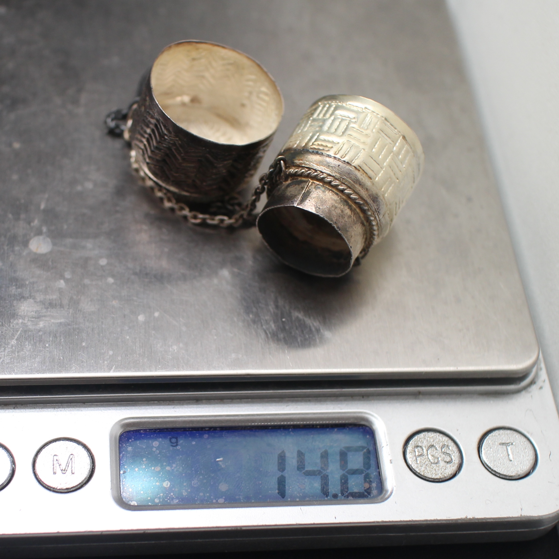 SI356 กระติ๊บเงินจิ๋ว ลายสาน เงินแท้ 92.5% นน.รวม 14.8 กรัม