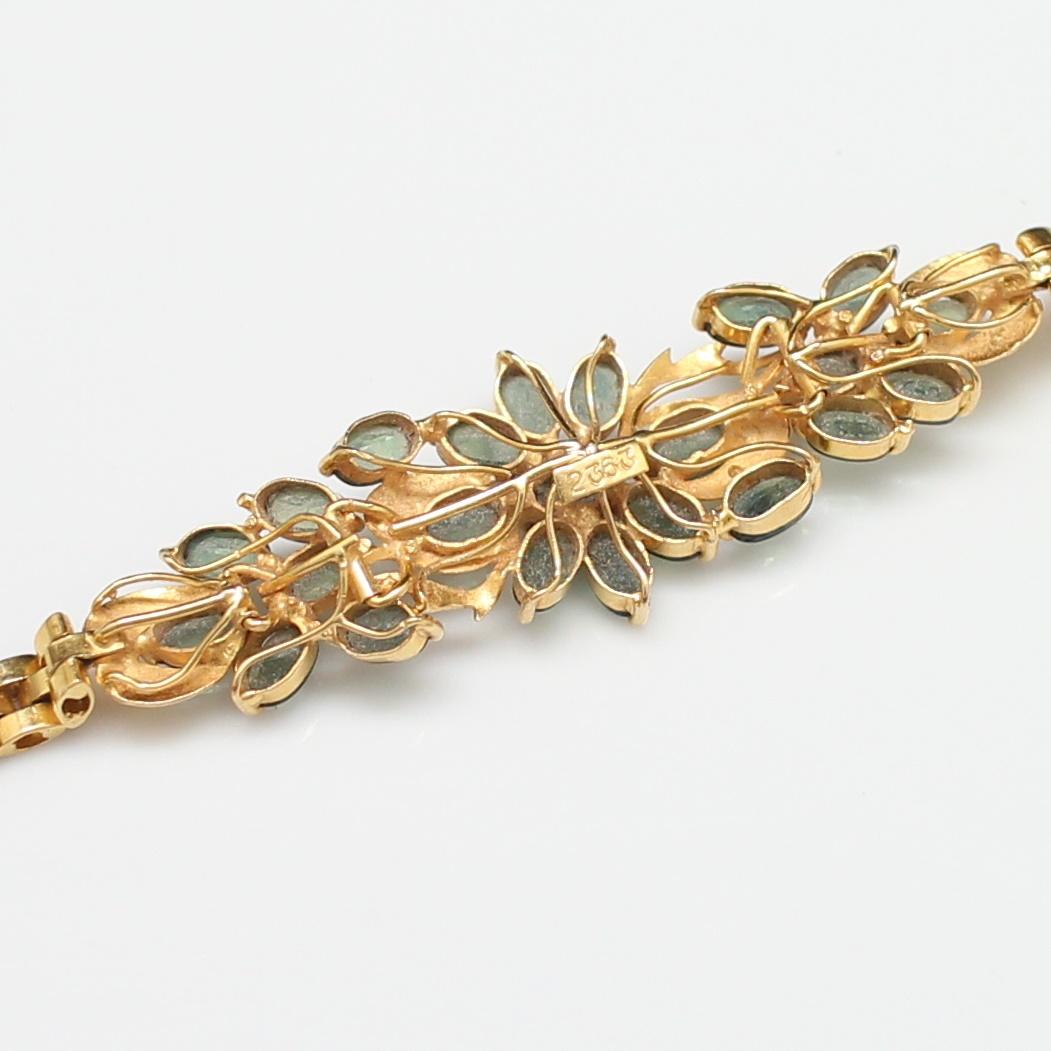 BL25082 สร้อยข้อมือเขียวส่องดอกไม้ ทองแท้ 90% นน.รวม 16.7 กรัม ยาว 18 ซม.