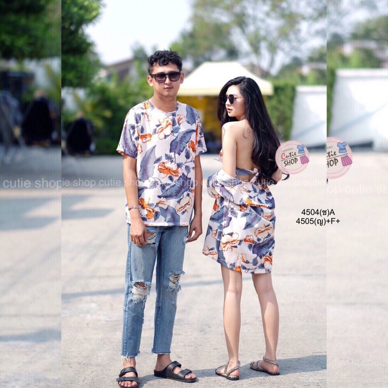 เสื้อลายดอกชบา คอกลม TW4504