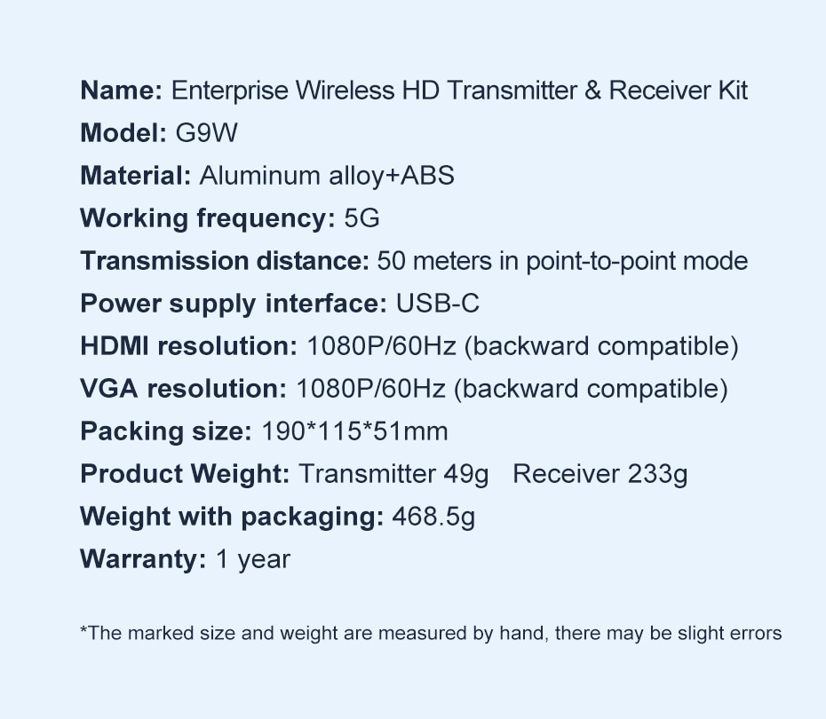 [ออกใบกำกับภาษีได้] พร้อมส่งจาก กทม Hagibis G9W ไร้สาย HDMI Video Transmitter & Receiver Extender จอแสดงผล Dongle สำหรับทีวีโปรเจคเตอร์ Conference