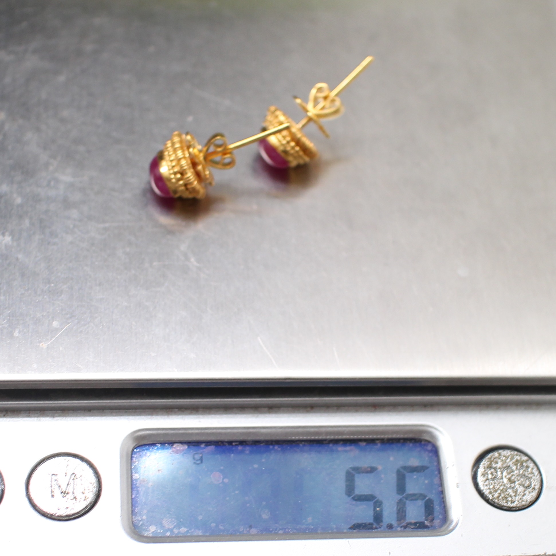 ER25057 ต่างหูทับทิมล้อมจั่นมะพร้าว ทองแท้ 90% นน.รวม 5.6 กรัม