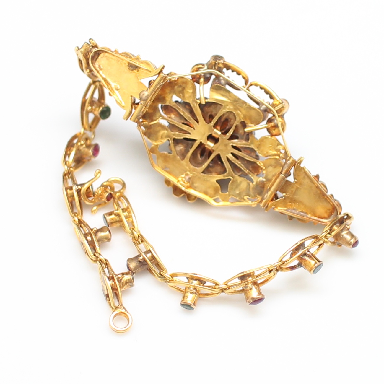 BL25273 สร้อยข้อมือปูสามสียอดมรกต ทองแท้ 90% ทับทิม มรกต เพชรซีก นน.รวม 25.5 กรัม ยาว 19 ซม.