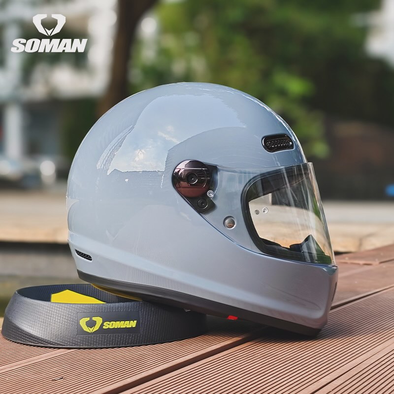 SOMAN - หมวกกันน็อคสายคลาสิค วินเทจ เรโทร รุ่น H9 สีเทาแลมโบ