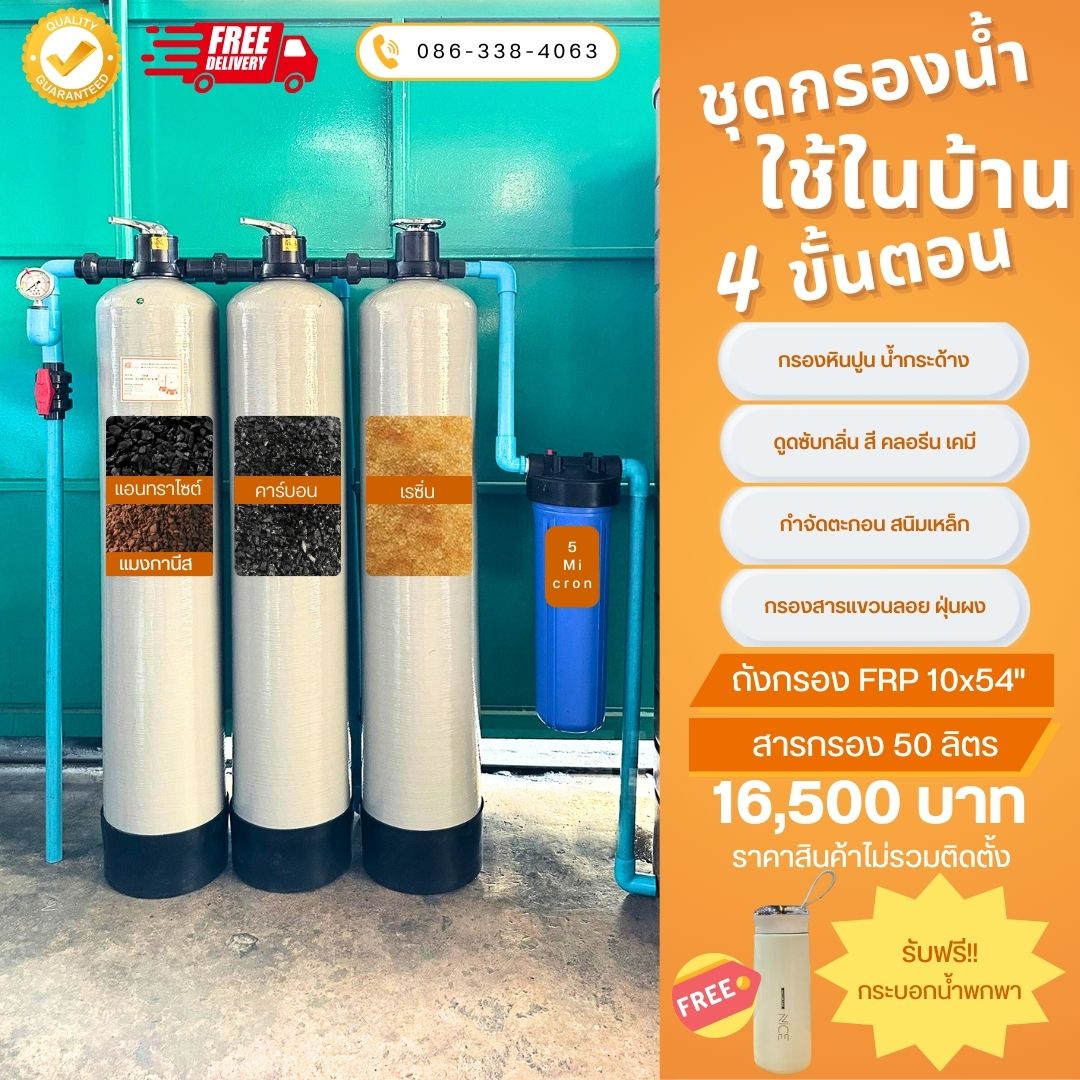 ชุดกรองน้ำใช้ในบ้าน SET B1 กรองตะกอน สนิมเหล็ก กลิ่น สี สารเคมี คลอรีน หินปูน น้ำกระด้าง สารแขวนลอย 5 ไมครอน