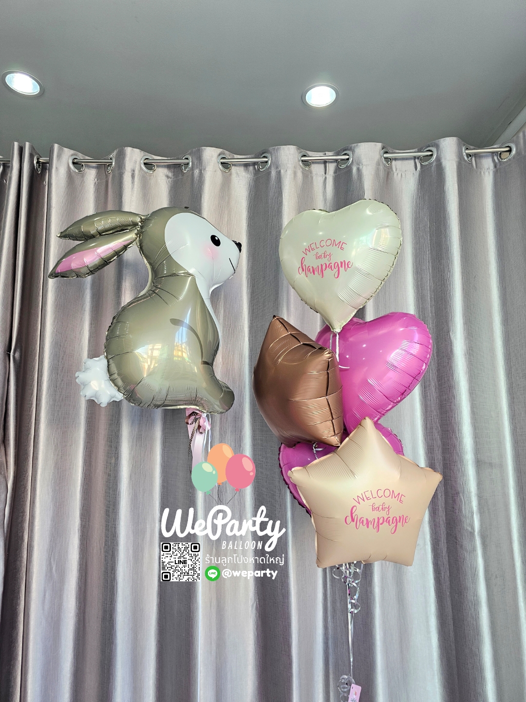 ลูกโป่งต้อนรับเด็กแรกเกิด Welcome Baby Balloon set ฟอยลอยกระต่าย+ช่อลอยฟอย6ลูก (with Helium)สนใจติดต่อสั่งซื้อ Line: @weparty (มี@ ด้านหน้า)