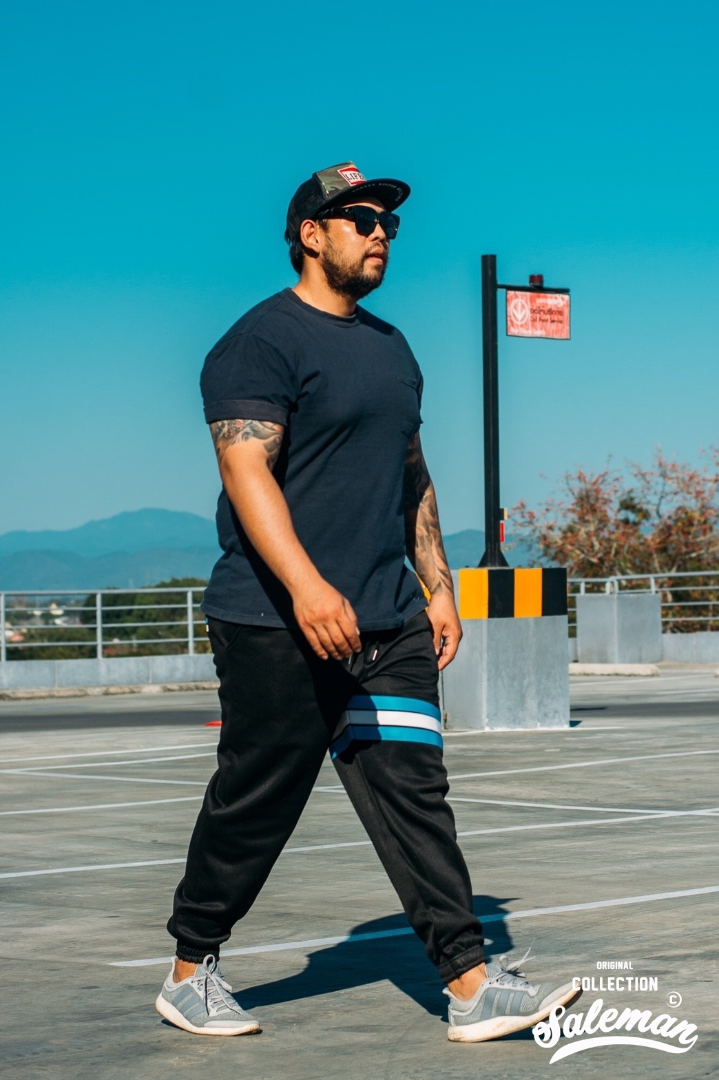 กางเกง JOGGER พรีเมี่ยม ผ้าวอร์ม รหัส WT 615 Blue สีดำ แถบฟ้า