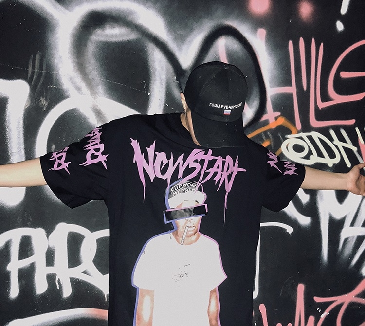 เสื้อยืด Street Fashion Oversize สีดำ NEW STRAT