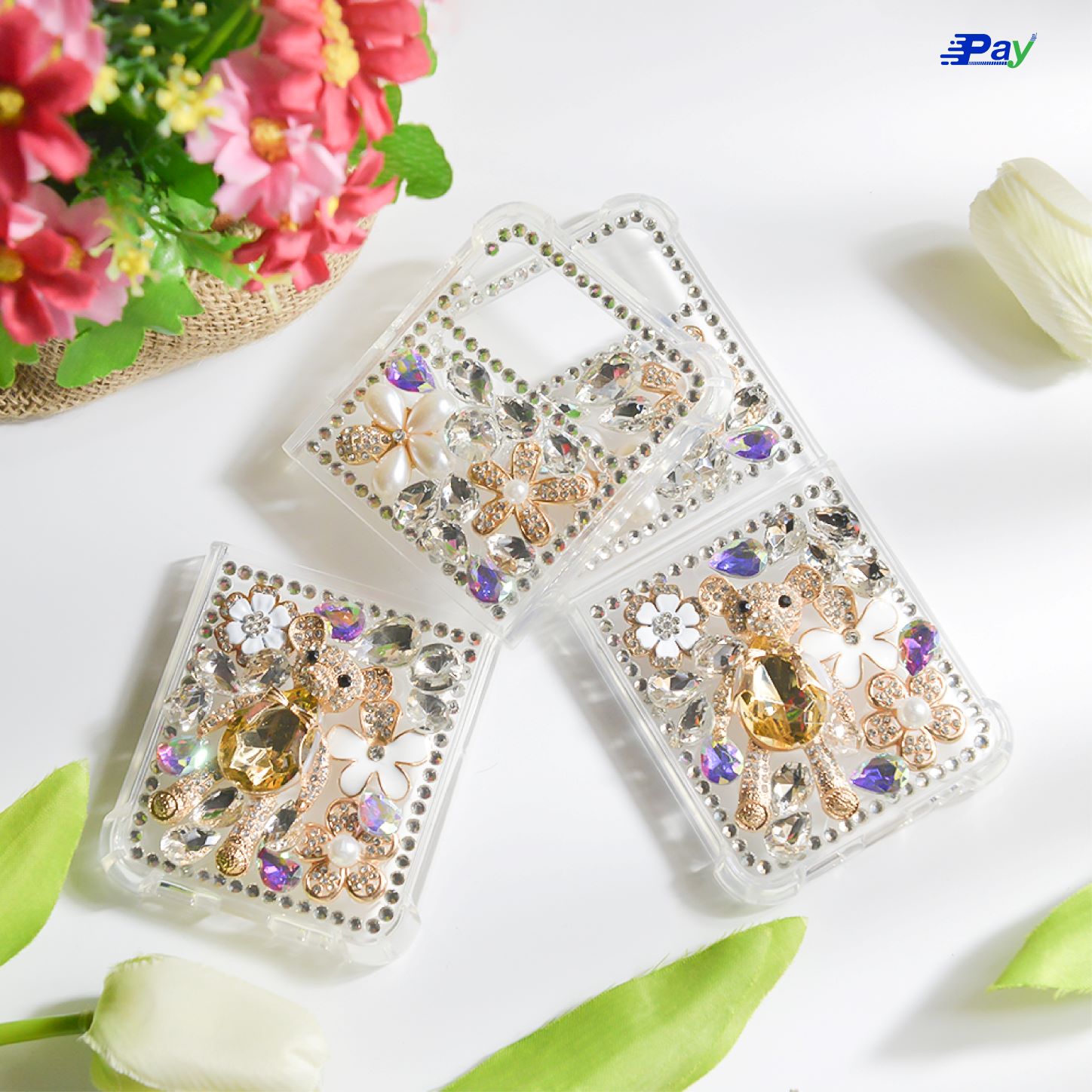 เคสโทรศัพท์ Samsung City Dog Galaxy Z Flip4 5G Flip3 5G หมี3D ประดับเพชร แบบแข็ง ขอบนิ่มTPU