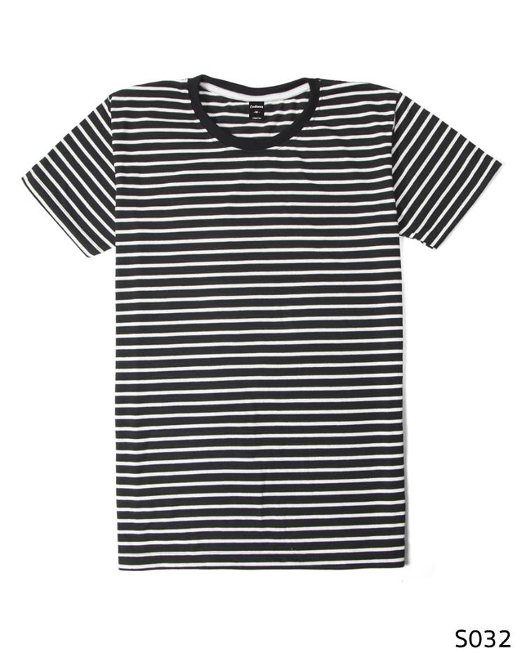 เสื้อยืดคอกลมลายทาง S032 (สีดำ)