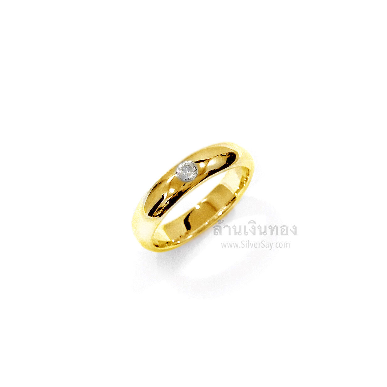 แหวนปลอกมีด 4 มม. ฝังเพชรสวิส 1 เม็ด/สีทองคำ22k