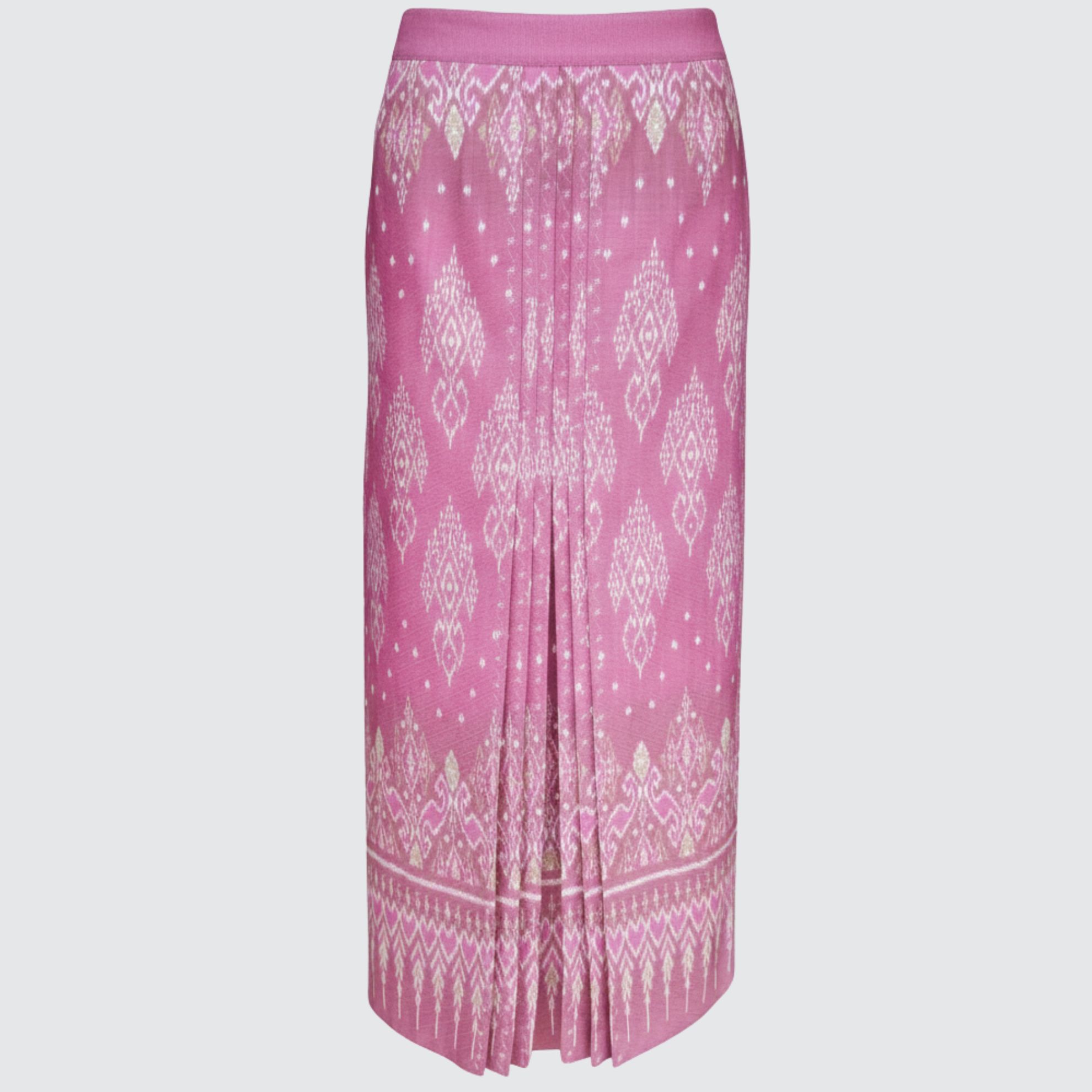 กระโปรงหน้านางจีบชน ผ้าไหมมัดหมี่เนื้อยกดอก ไหมแท้ | เลือกสี แจ้งไซส์ได้