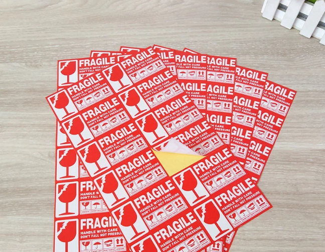 สติ๊กเกอร์แจ้งเตือนแบบแปะกล่อง 100 แผ่น/แบบ