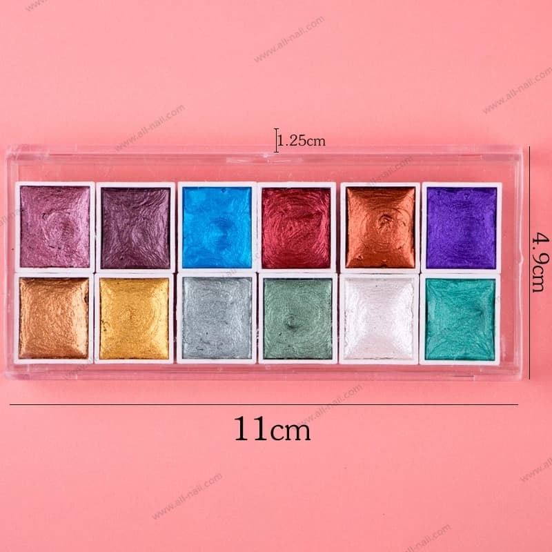 สีเพ้นท์เมทัลลิค สีเพ้นท์เล็บMetallic สีกระจกเพ้นท์เล็บ (1set/12สี)