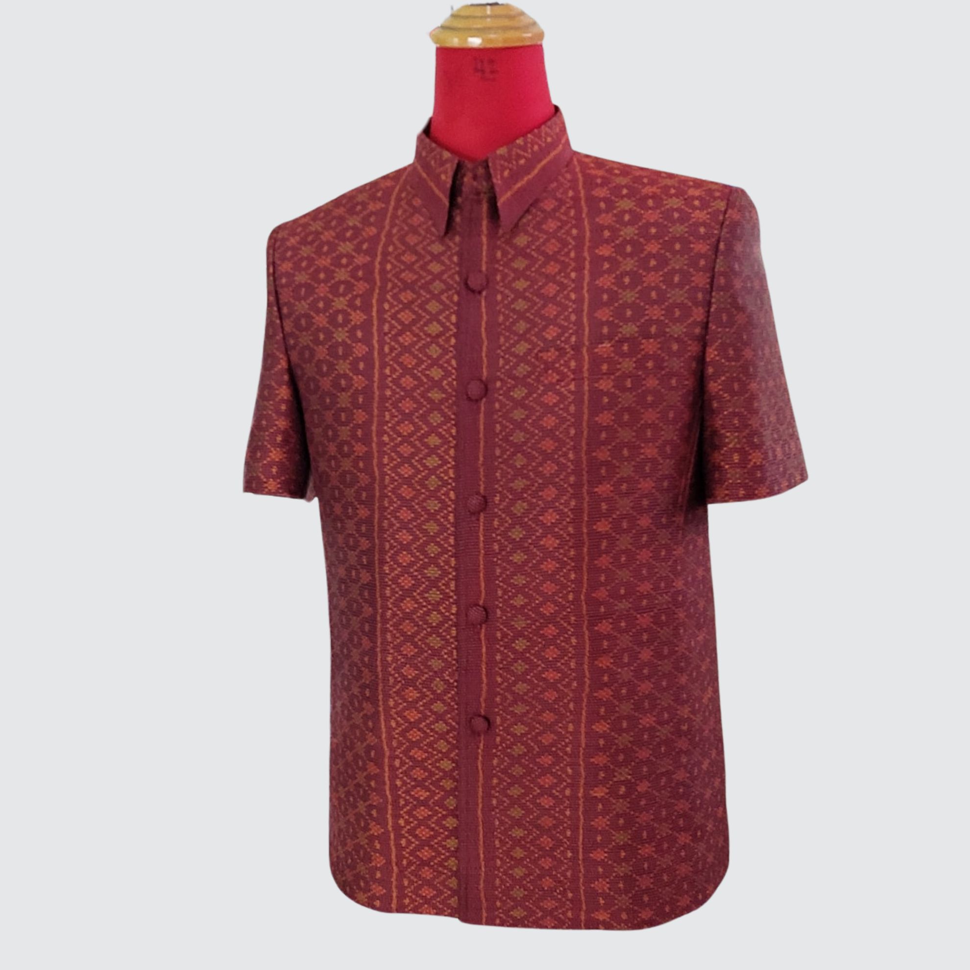 เสื้อสูทซาฟารี แขนสั้น ไหมมัดหมี่2ตะกอ | ตัดเย็บตามรูปร่าง | เลือกสีผ้า ส่งไซส์ได้