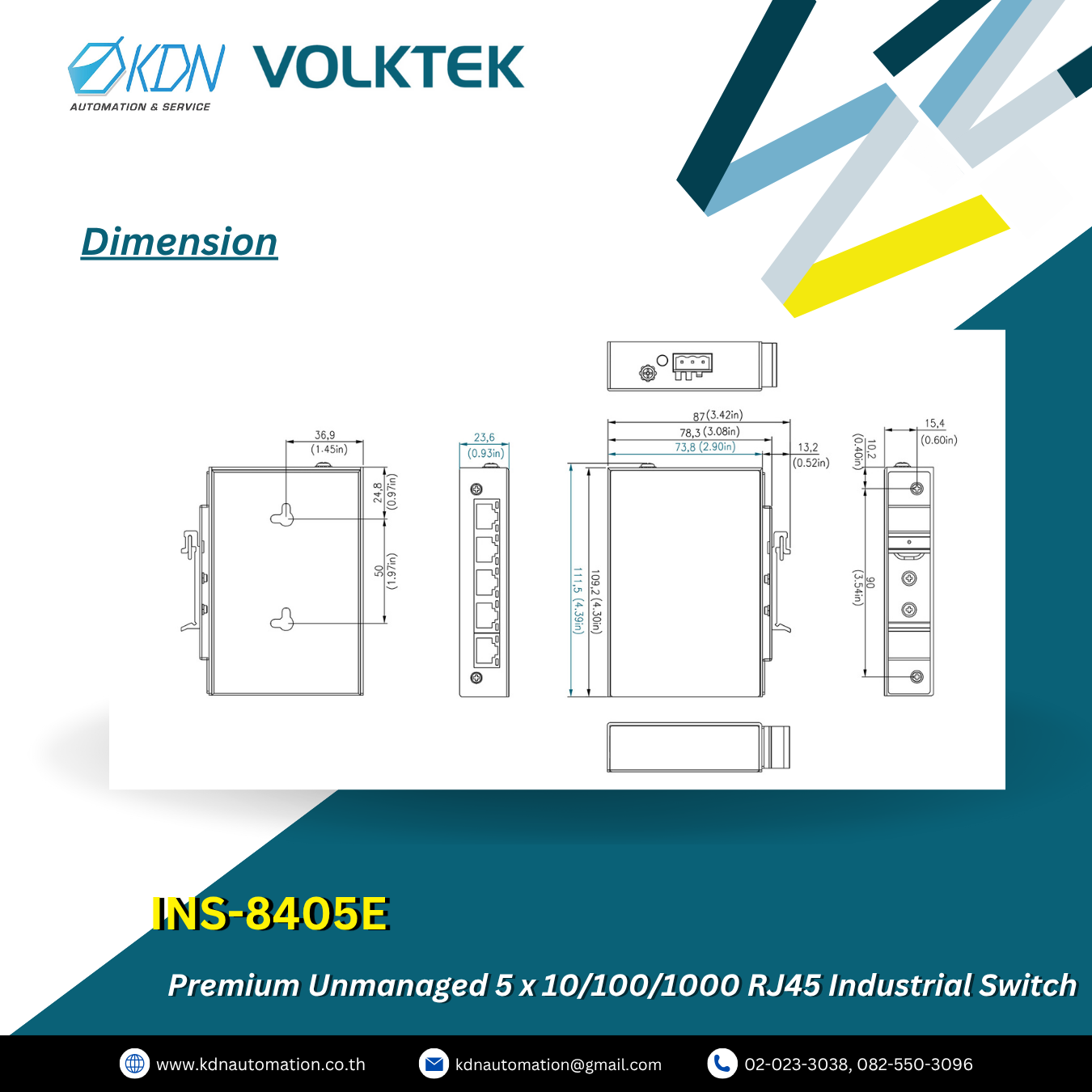 INS-8405E Volktek Premium Unmanaged 5 x 10/100/1000 RJ45 Industrial Switch