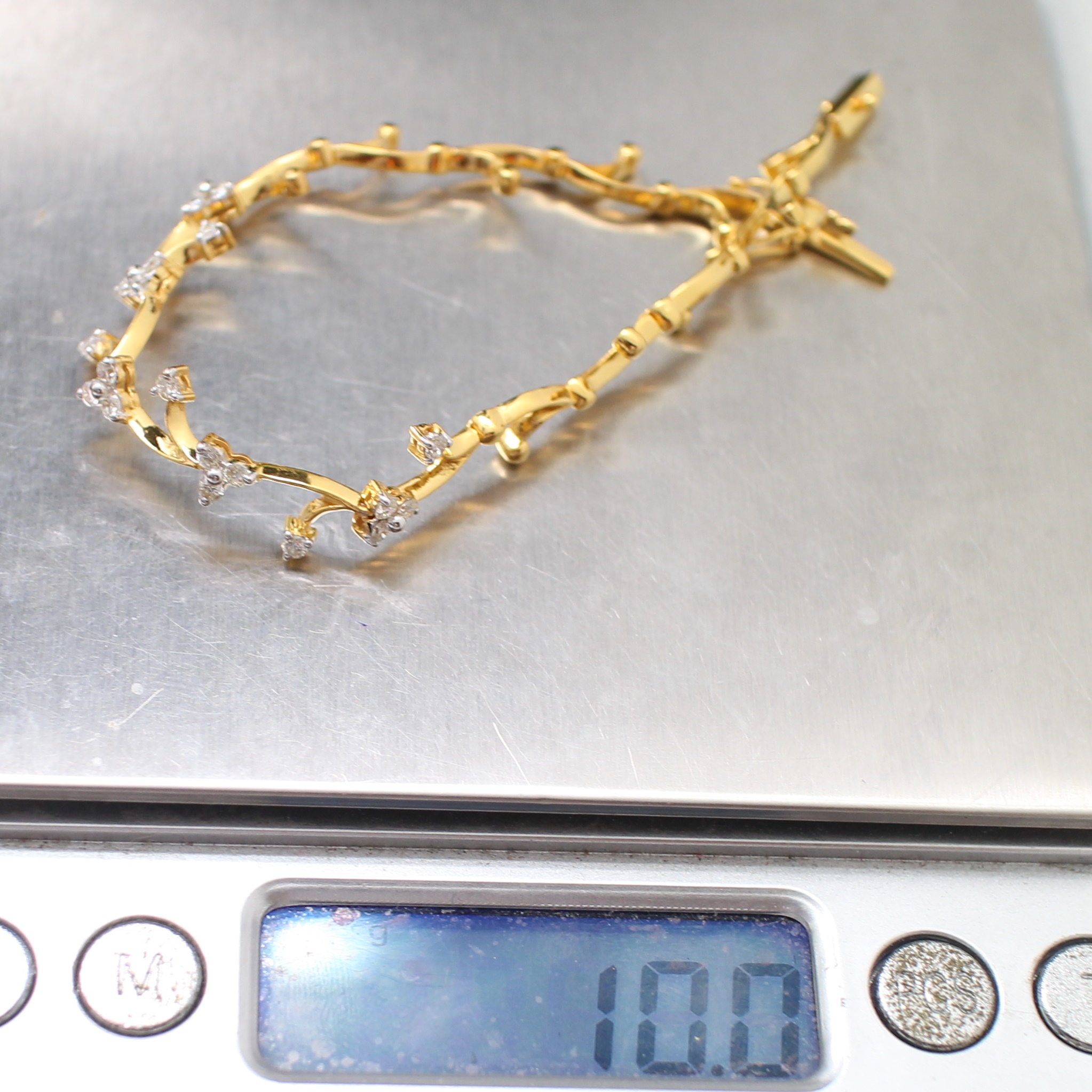 BL25066 สร้อยข้อมือเพชรใบไม้ เพชรแท้ 21 เม็ด 0.80 กะรัต ทองแท้ 90% นน.รวม 10 กรัม ยาว 17 ซม.