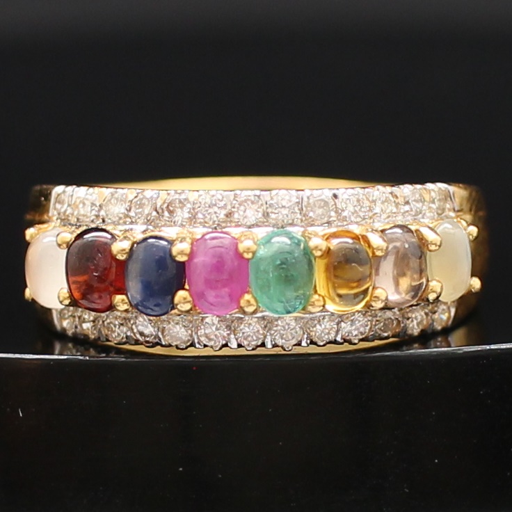 RG250242 แหวนนพเก้าแถวบ้าข้างเพชร เพชรแท้ 0.32 กะรัต ทองแท้ 90% นน.รวม 5.6 กรัม ขนาดแหวน 62