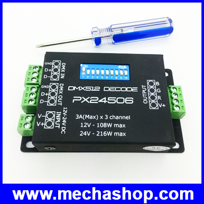LED RGB Controller PX24506 3A x 3channel dmx constant voltage decoder DC12-24V input สำหรับควบคุมหลอดไฟLED RGB