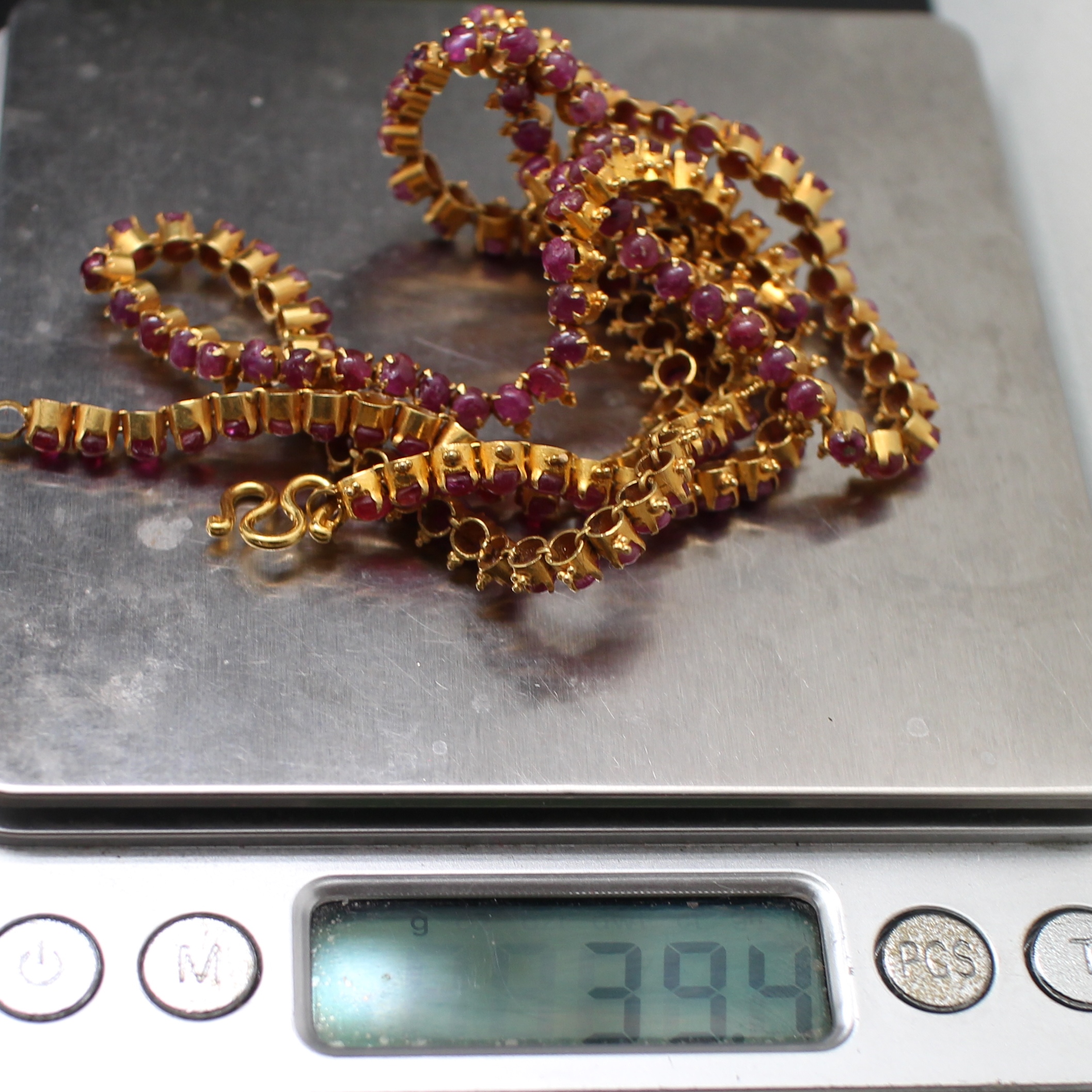 NL25018 สร้อยคอทับทิมรอบเส้น งานรุ่นเก่า ทองแท้ 90% นน.รวม 39.4 กรัม ยาว 24.5 นิ้ว