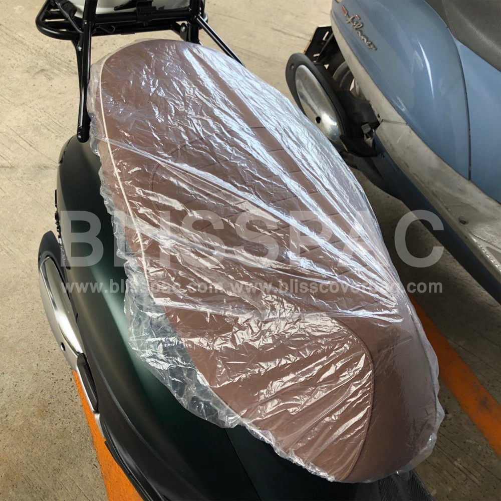 พลาสติกคลุมเบาะรถมอเตอร์ไซค์ หนา 50 ไมครอน มียางยืดรัด