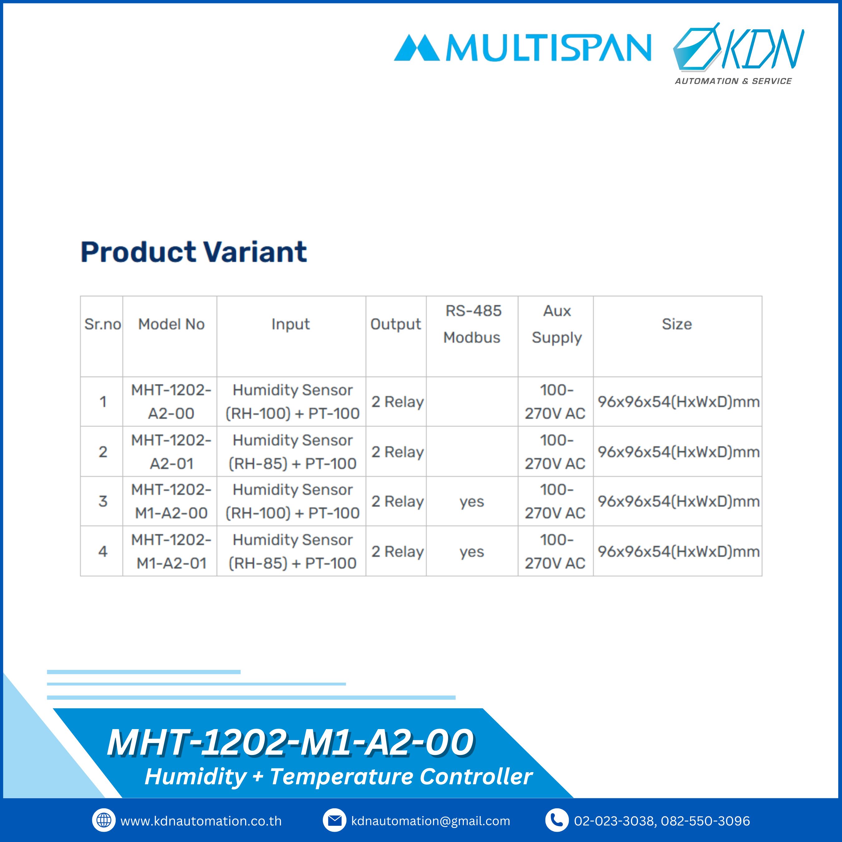 MHT-1202-M1-A2-00 Multispan Humidity + Temperature Controller