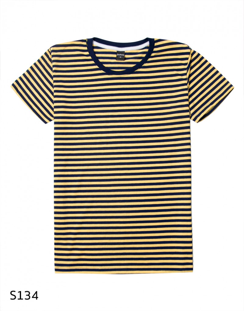 เสื้อยืดคอกลมลายทาง S134 (สีเหลืองสลับกรมท่า)