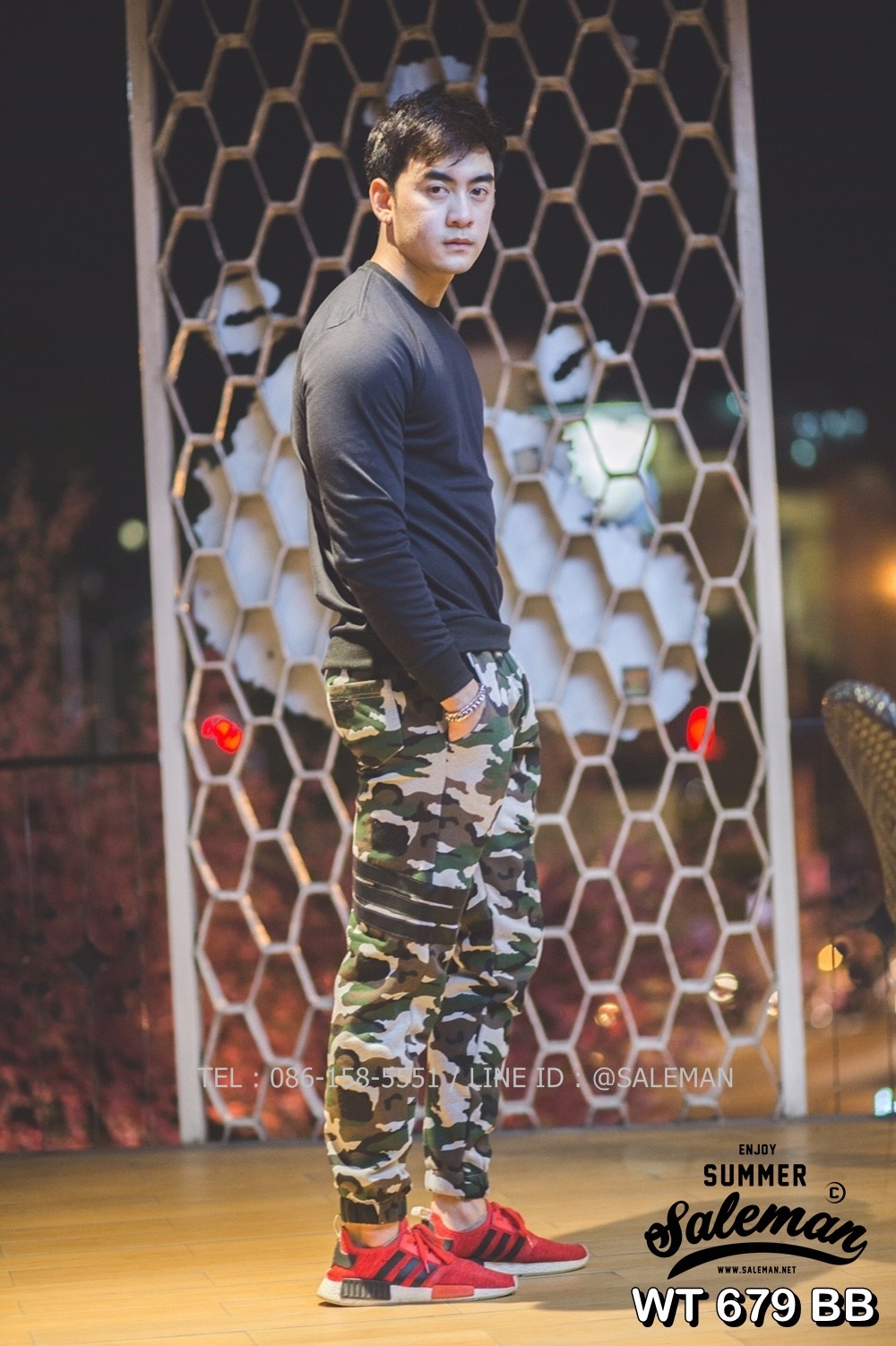 กางเกง Jogger ขาจั๊ม พรีเมี่ยม ผ้า วอร์ม รหัส WT 679 BB สีทหาร แถบ ดำ